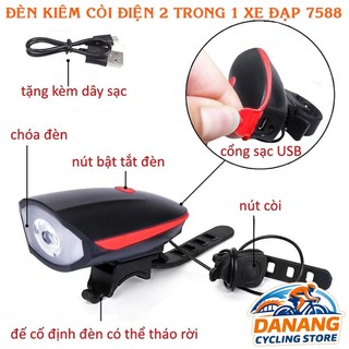 Đèn Xe Đạp Kèm Còi 2in1 7588 – Sạc USB – An Toàn Khi Đi Đêm