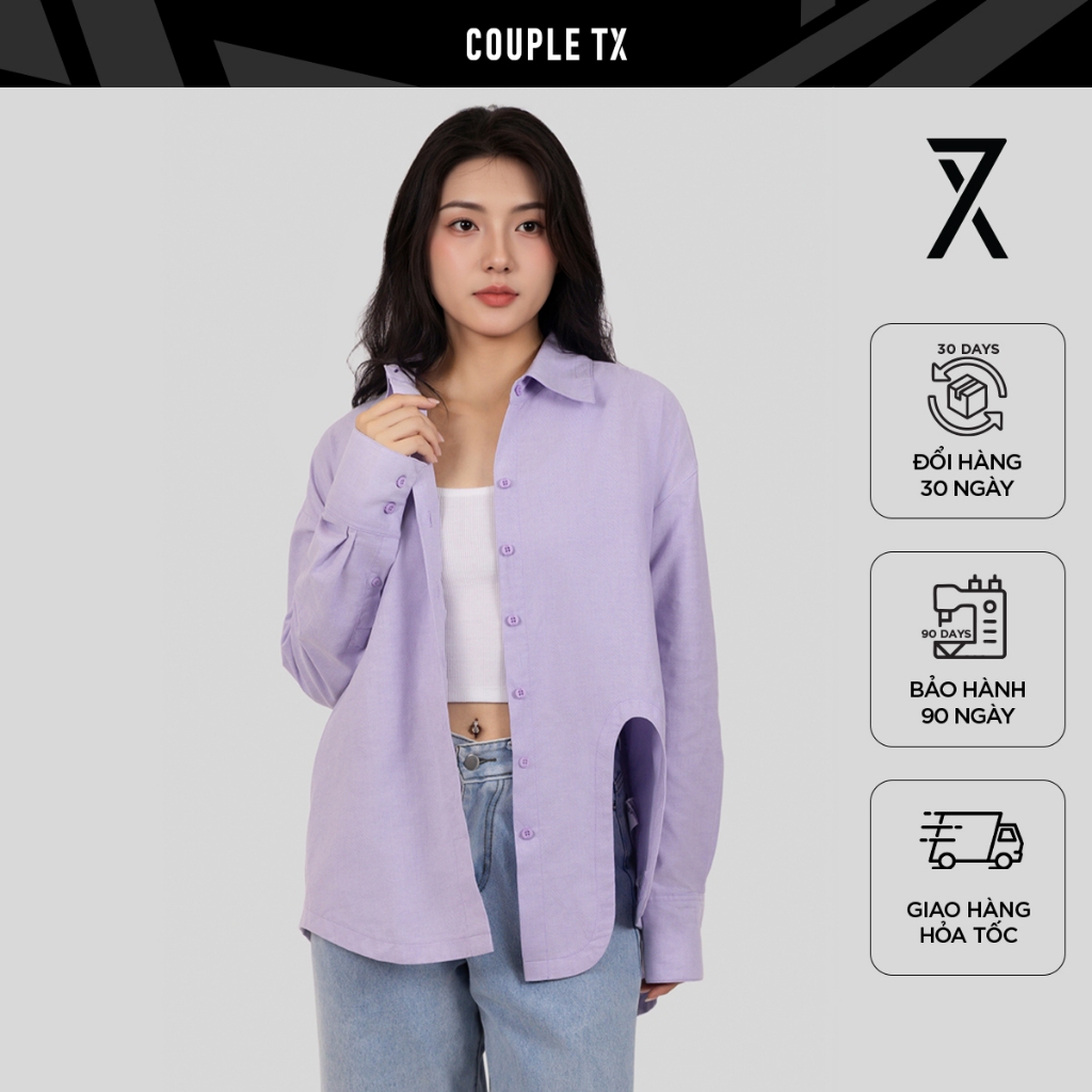 Áo Sơ Mi Nữ Couple TX Tay Dài Xẻ Oversize CTX WSH 2023