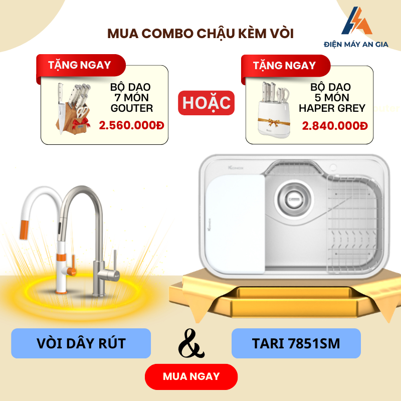 Chậu Rửa Bát Konox Tari 7851SM – Inox SUS304 - Bề Mặt Mịn - Chống Oxy Hóa – PEB