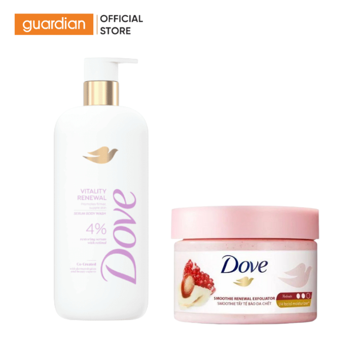 Combo Sữa Tắm Serum Dove 547ml & Tẩy Tế Bào Chết Smoothie Dove Hương Lựu Đỏ 298g