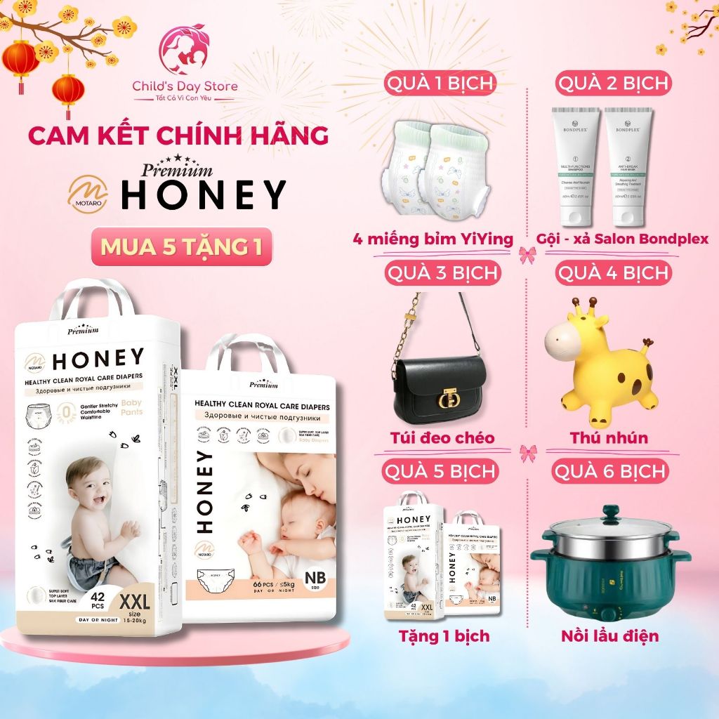 Bỉm Honey Premium, Tã Honey Premium Phiên Bản Cao Cấp Mới Nhất, Thấm Hút Vượt Trội 1200ml