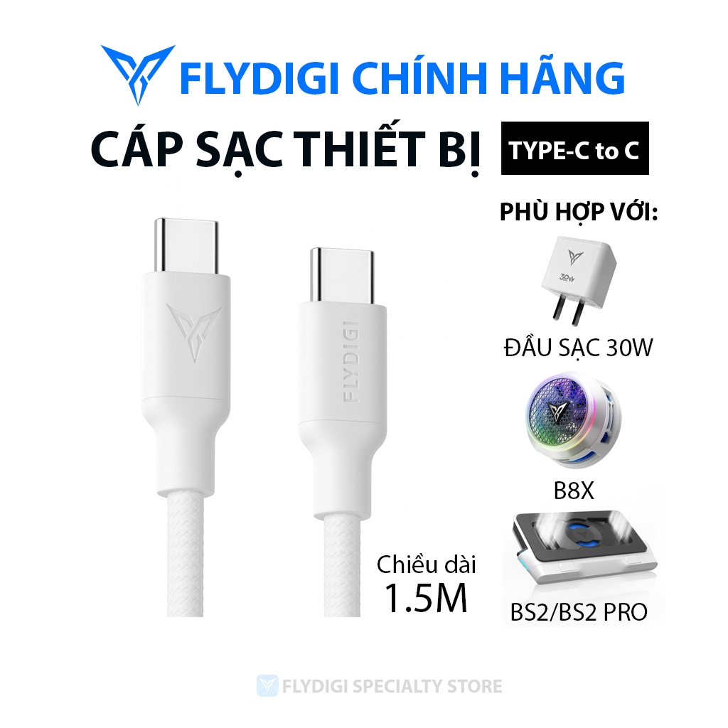 [Chính Hãng] [BH12T] Dây sạc TYPE-C to TYPE-C Flydigi – tương thích đầu sạc 30W / B8X / BS2 / BS2 Pr