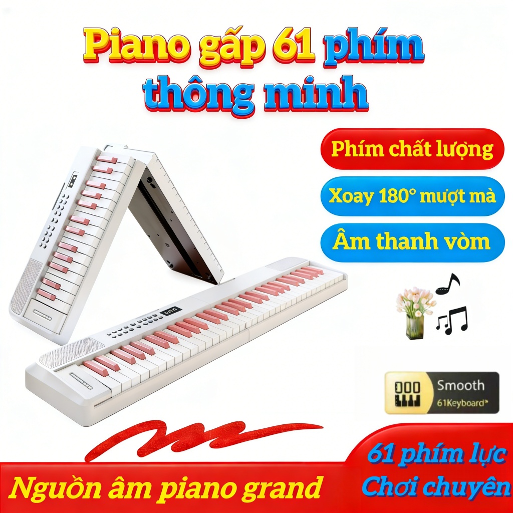 🔥Đàn Phím Thông Minh 61 Phím - Học Đàn Qua Ứng Dụng & Tự Động Nhận Diện Nốt Nhạc