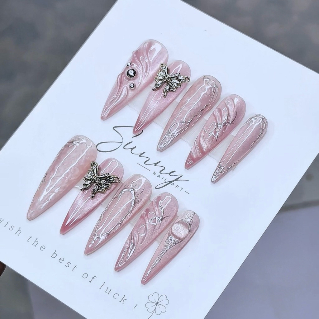 [N77] Nail box thiết kế mắt mèo hồng gel nổi