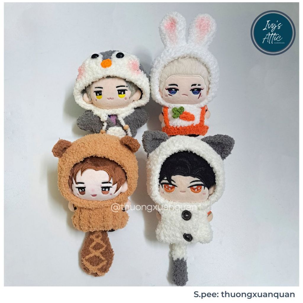 Mẫu len xù bộ quần áo và phụ kiện cho Kaka doll, doll 10cm bằng len đổi màu theo yêu cầu