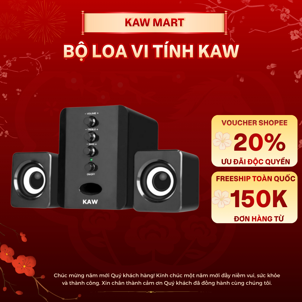 Loa Vi Tính KAW D-202, Loa Máy Tính Bass Mạnh Điều Chỉnh Treble/Bass Riêng Biệt - Âm Thanh Hay Thiết Kế Nhỏ Gọn BH 12T