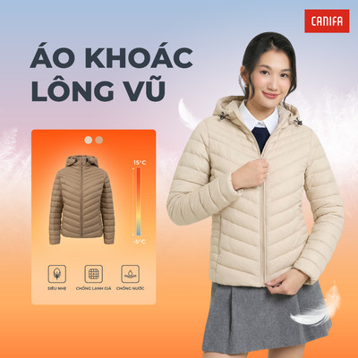 Áo khoác lông vũ nữ CANIFA đại hàn siêu nhẹ siêu ấm cổ cao có mũ PS25 6OT25W019