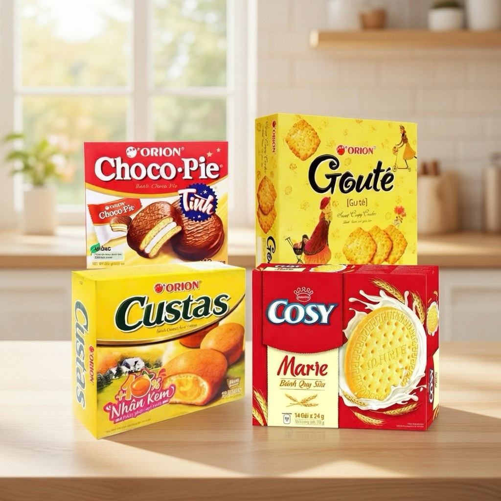 Bánh Ngọt Orion & Kinh Đô – Choco Pie Tình, Goute, Custas, Cosy Marie | Bánh Ăn Vặt, Bánh Quy, Bánh 
