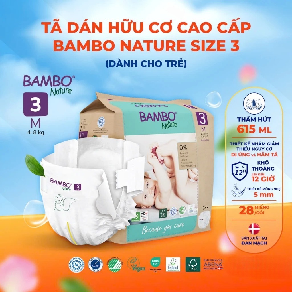 [Top Value] Tã Dán Hữu Cơ Trẻ Em Bambo - Nhập Khẩu Từ Đan Mạch - An Toàn Cho Bé Yêu