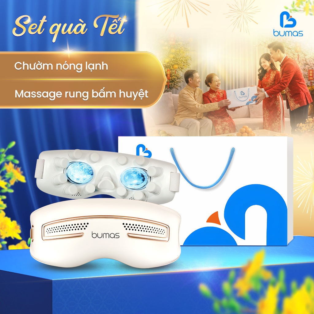 [Set Quà Tết] Máy Massage Mắt BUMAS M24 - Chườm Nóng/Lạnh Linh Hoạt,12 Đầu Massage Bằng Silicon