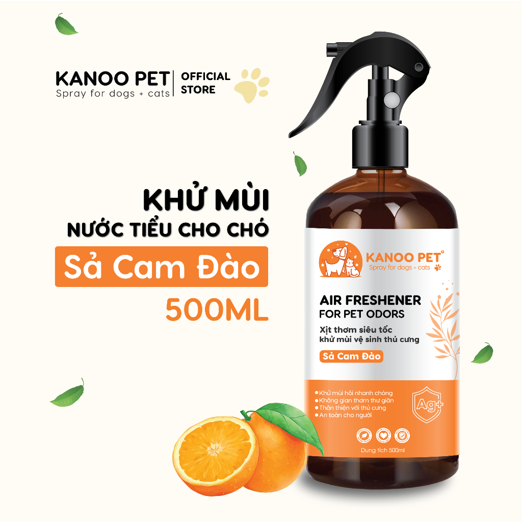 Xịt khử mùi nước tiểu cho chó Kanoo Pet - Sả Cam Đào 500ml