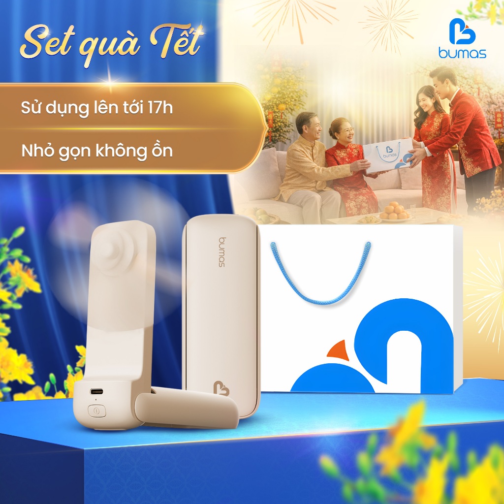 Quạt Mini An Toàn BUMAS B3, Quạt Siêu Mỏng Nhẹ, Bền Bỉ -Sử Dụng 17H, 3 Cấp Độ Gió - QUÀ TẶNG BẠN NHỎ