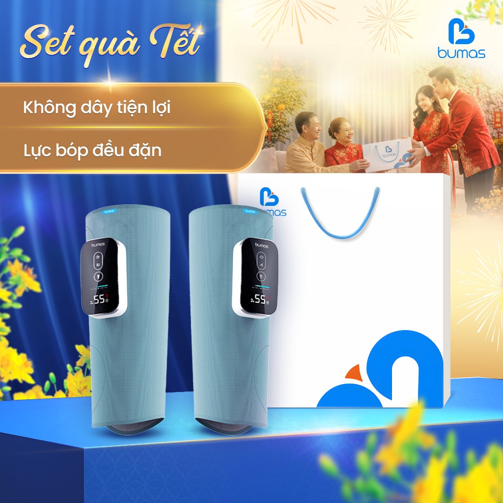 [Set Quà Tết] Máy Massage Chân BUMAS M5 - Massage Bắp Chân Bằng Khí Nén + Chườm Ấm Giảm Đau Hiệu Quả