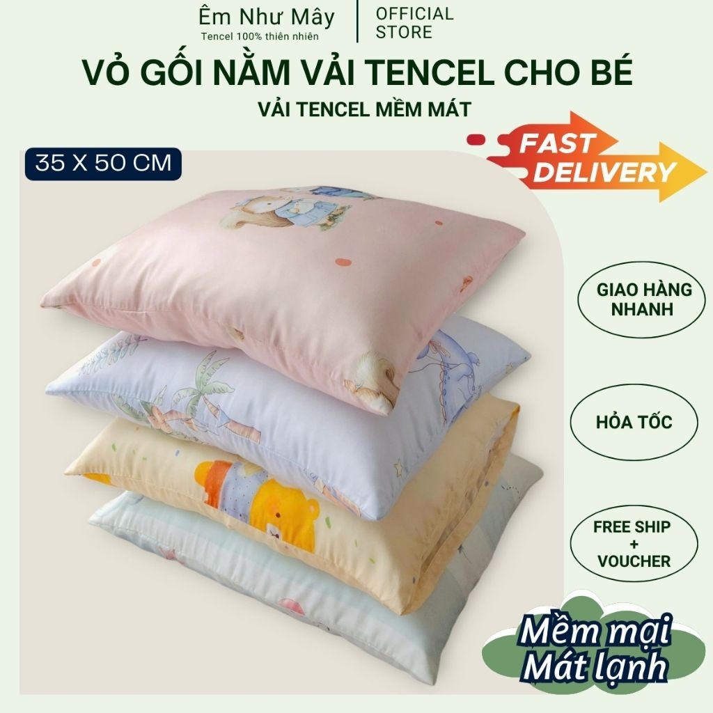 Vỏ gối nằm/ Bao gối nằm Tencel 100% cho bé size 35*50cm - Mềm mịn An Toàn Cho Da Nhạy Cảm