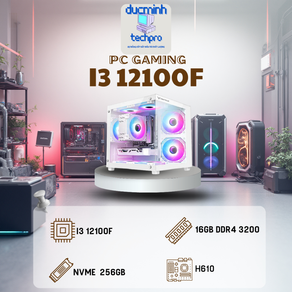 PC Gaming chơi game ổn định i3-12100F | 16GB RAM | NVMe 256GB | Main H610 | Hiệu Năng Cao | Chơi Gam
