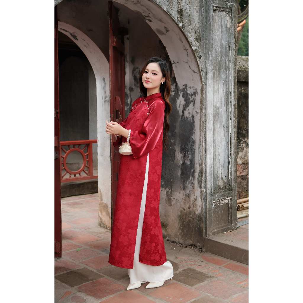 [Kèm quần lụa + khăn lụa] Áo dài thiết kế dáng suông Mai Trang BST Phong Hoa 2026 chất liệu gấm dệt 2 tà BY L'AMME | BigBuy360 - bigbuy360.vn