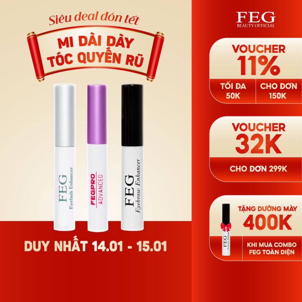 Combo 3 Cây Dưỡng Mi Ngày, Đêm Và Dưỡng Lông Mày FEG - 3ml/ lọ
