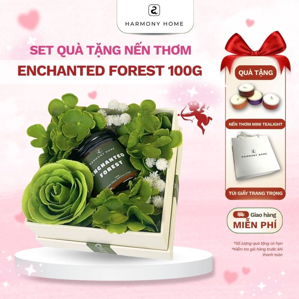 Set Nến Thơm Quà Tặng Enchanted Forest [A] Harmony Home: Hương Gỗ Tuyết Tùng, Thông Đỏ, Gừng,100g