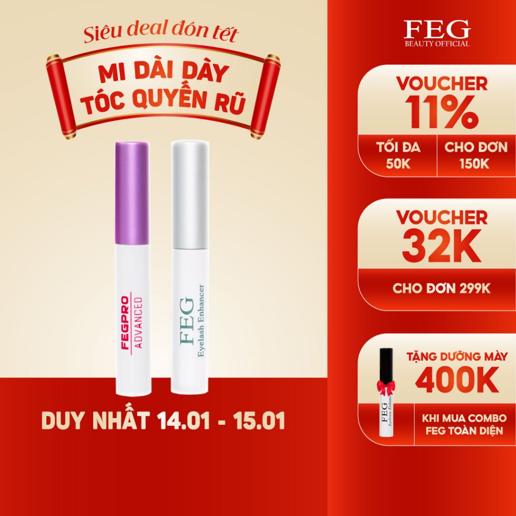 Combo Serum Dưỡng Mi Toàn Diện FEG - Dưỡng Mi Chắc Khỏe, Dài, Cong Vút Sau 14 Ngày (3ml)