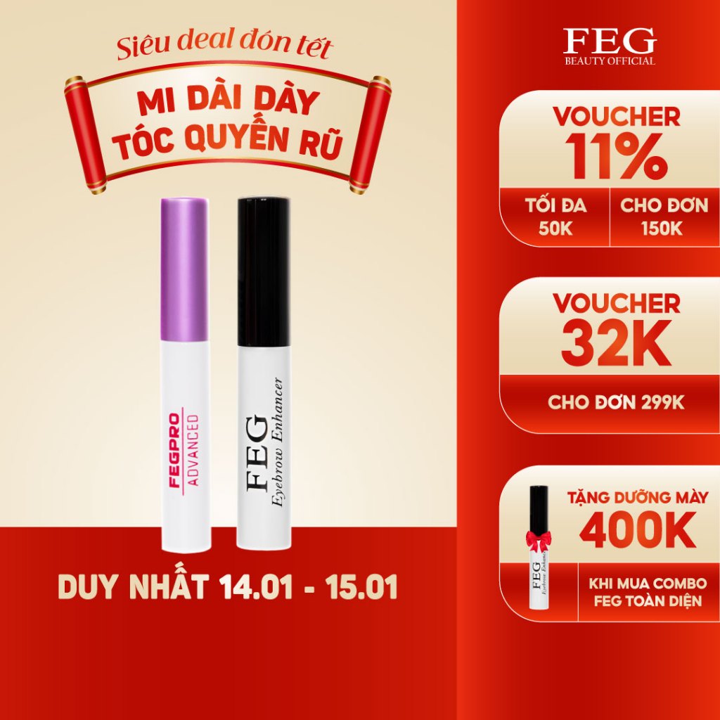 Combo Dưỡng Mi Đêm Và Dưỡng Mày FEG - 3ml/ lọ