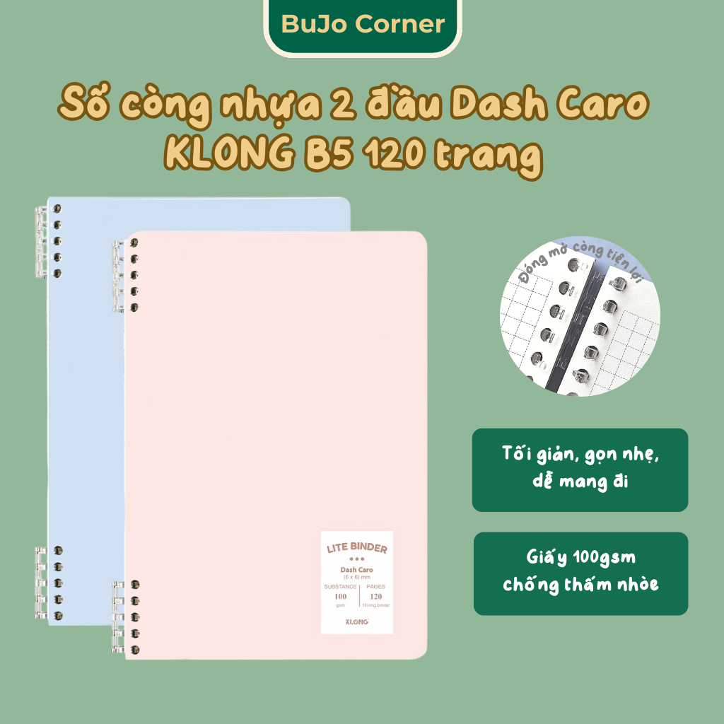 Sổ còng nhựa 2 đầu Dash Caro KLONG B5 120 trang