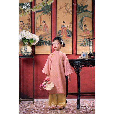 Áo Dài Tết K'S CLOSET Chất Liệu Tơ Ánh Kim, Có Kèm Quần Lụa Cho Bé Gái (2-14 tuổi) từ 12kg-55kg KT320FIF