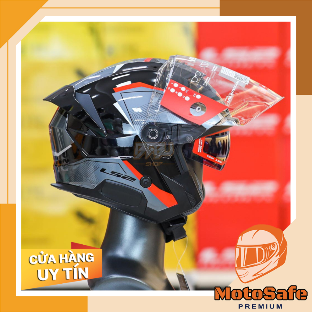 Mũ 3/4 LS2 OF618 Verso II Đen Xám Đỏ | Mũ 2 Kính – Nhẹ – Thoáng – Chính Hãng Giá Tốt