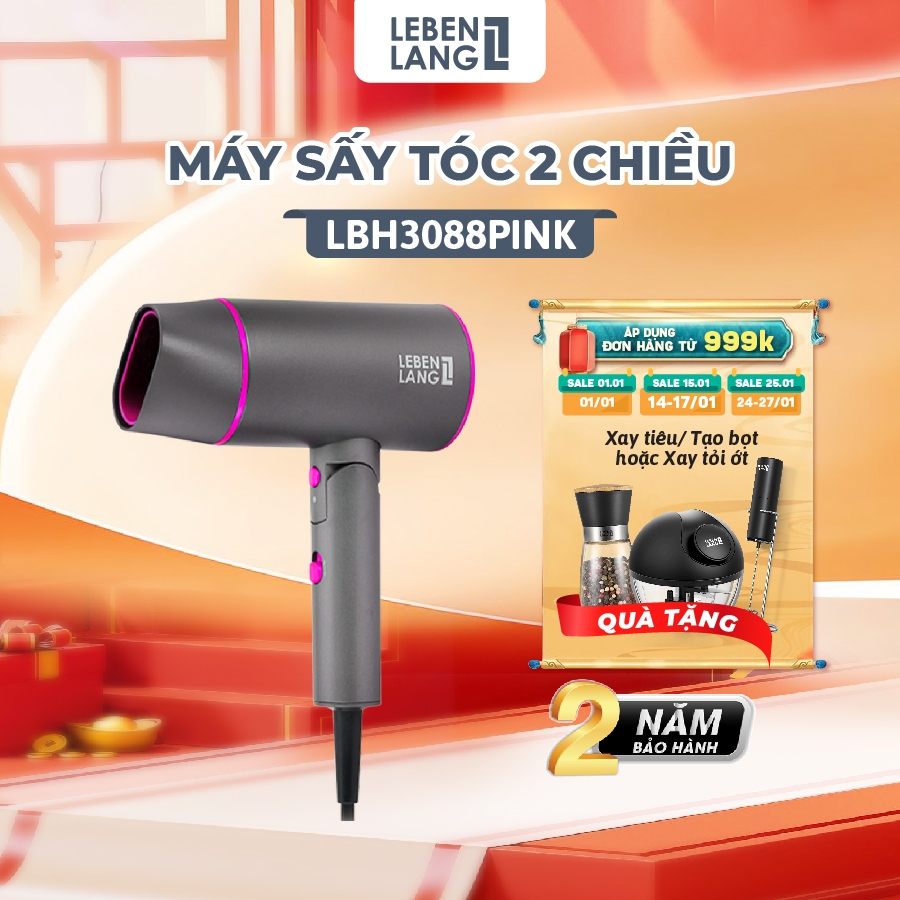 Máy sấy tóc Lebenlang LBH3088, 2100W, sấy lạnh bấm giữ liên tục, gấp gọn, chống xơ rối ion âm