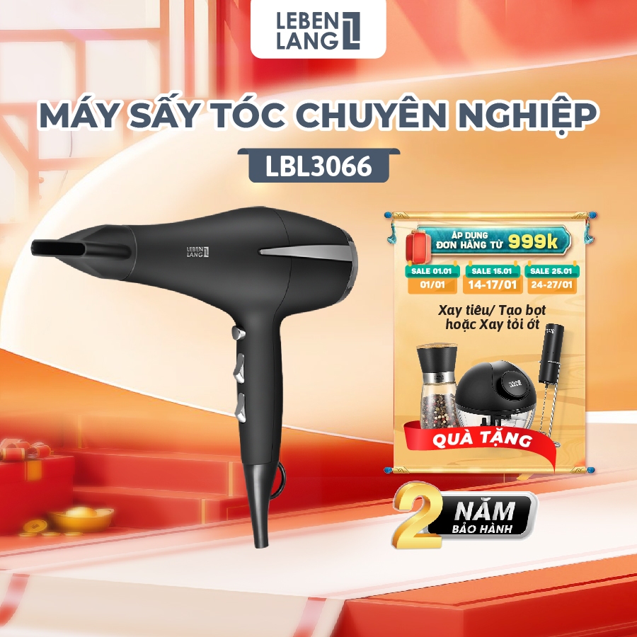 Máy sấy tóc 2 chiều nóng lạnh Lebenlang LBL3066, 2400W, 2 đầu sấy, công nghệ ion chống xơ rối tóc