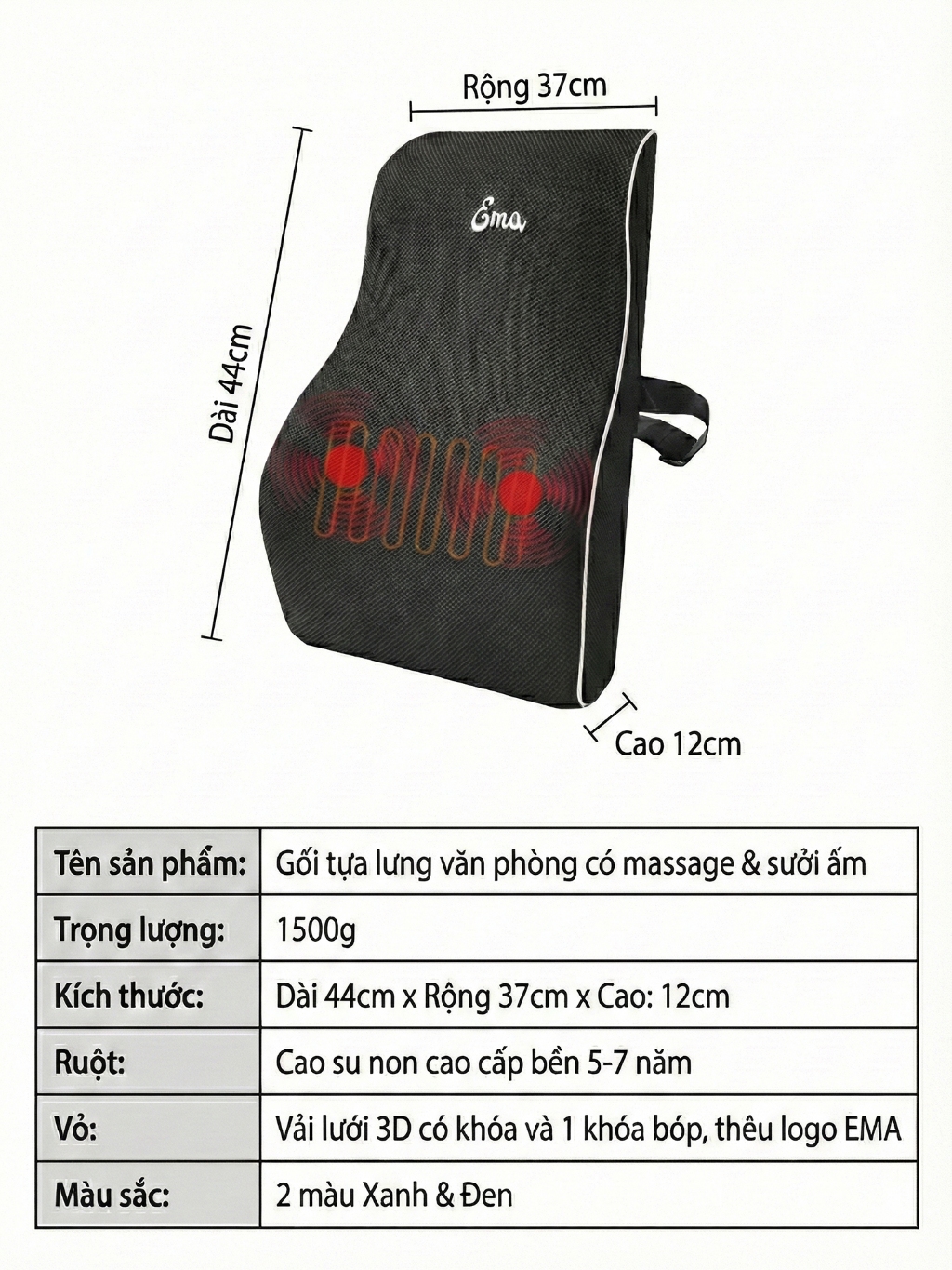 Gối tựa lưng massage cao su non EMA