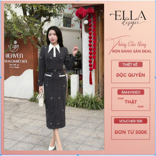 Váy Đầm Dạ Thiết Kế Ella Desgin nữ kiểu dáng váy bút chì phối cổ bẻ trắng ( tặng kèm blet )phù hợp m
