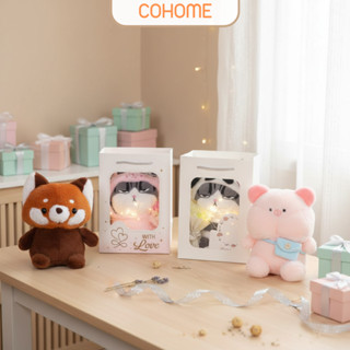 Túi quà tặng gấu bông và hoa, kèm đèn led tặng người yêu, bạn thân, quà sinh nhật - SQ8