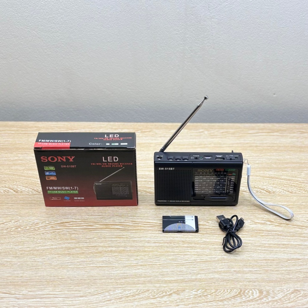 Đài Radio FM/MW/SW SW-515BT Bắt Sóng Khỏe, Hỗ Trợ USB, Thẻ Nhớ Kèm 1 Pin Sạc
