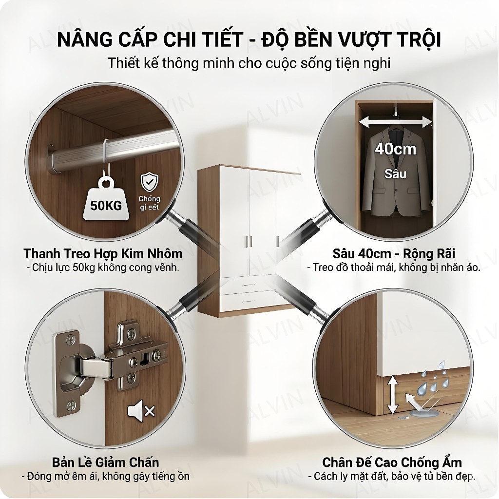 ALVIN Tủ quần áo gỗ thân thiện với môi trường chống ẩm và chống nấm mốc | BigBuy360 - bigbuy360.vn