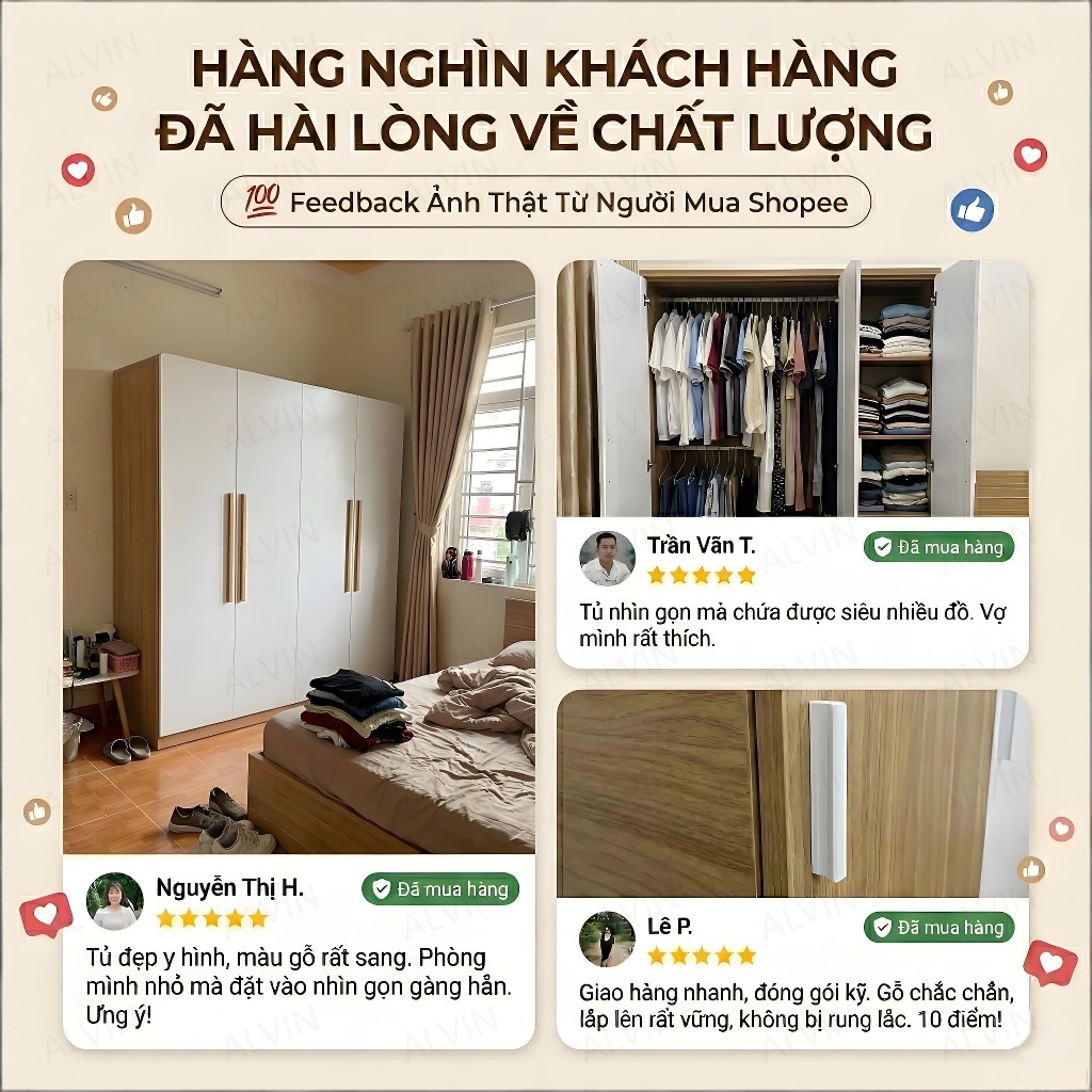 ALVIN Tủ quần áo gỗ thân thiện với môi trường chống ẩm và chống nấm mốc | BigBuy360 - bigbuy360.vn