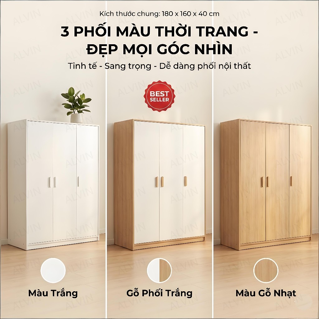 ALVIN Tủ quần áo gỗ thân thiện với môi trường chống ẩm và chống nấm mốc | BigBuy360 - bigbuy360.vn