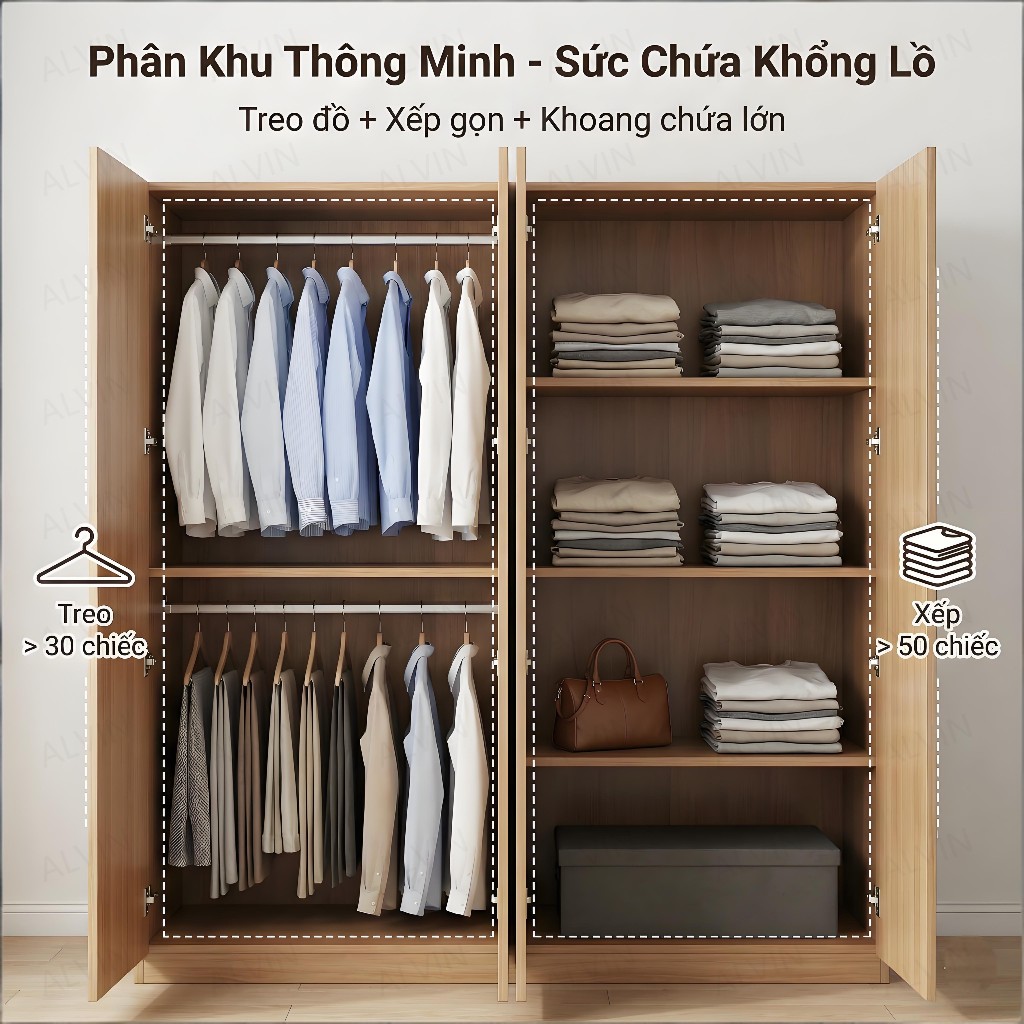 ALVIN Tủ quần áo gỗ thân thiện với môi trường chống ẩm và chống nấm mốc | BigBuy360 - bigbuy360.vn