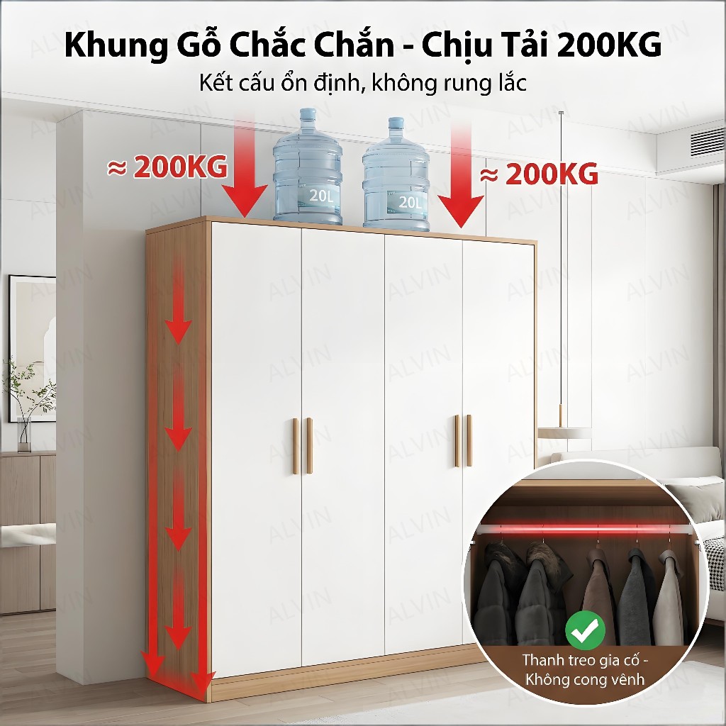 ALVIN Tủ quần áo gỗ thân thiện với môi trường chống ẩm và chống nấm mốc | BigBuy360 - bigbuy360.vn