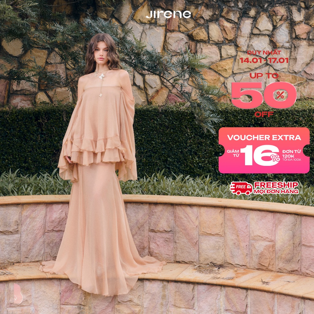 JIRENE - Set áo nữ cúp ngực dài tay và chân váy MUSE SET