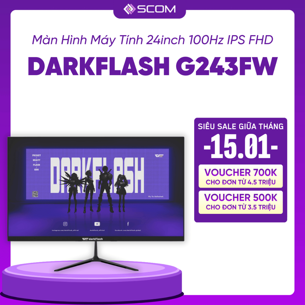 Màn Hình PC Darkflash G243FW 24 Inch IPS Full HD 1080P 100Hz VGA HDMI Full Viền Kèm Loa