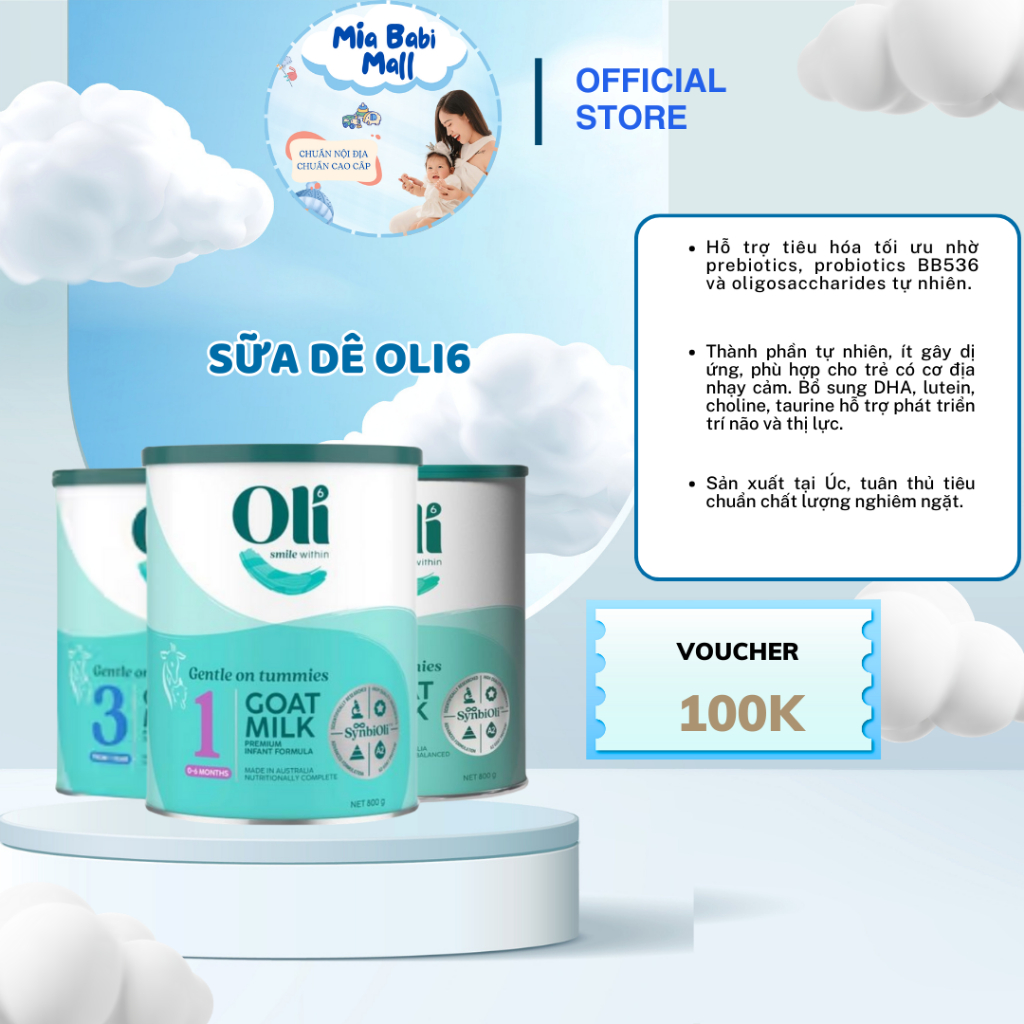 Sữa Công Thức Dê OLI6 Goat Milk lon 800g cho bé Số 1,2,3 có đạm A2 - Hỗ trợ thúc đẩy hệ tiêu hóa cho