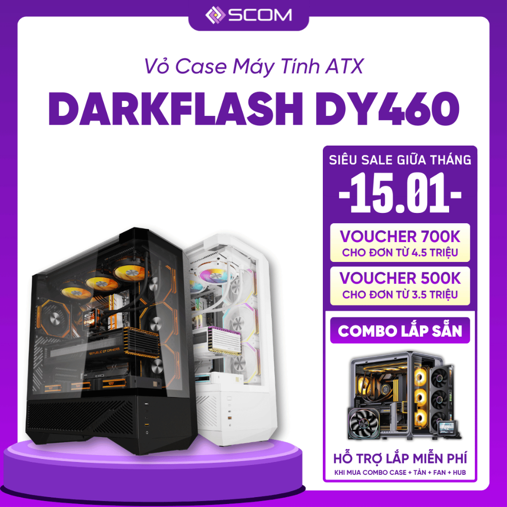 Vỏ Case PC Darkflash DY460 Case Máy Tính ATX Full Tower Hai Mặt Kính Main Back Plug
