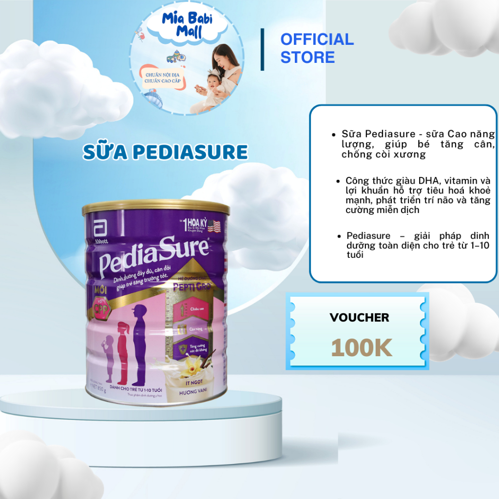 Sữa Công Thức PediaSure Úc Vị Vani 850g Mẫu mới Cho Bé (1 - 10 tuổi) Miastore2309