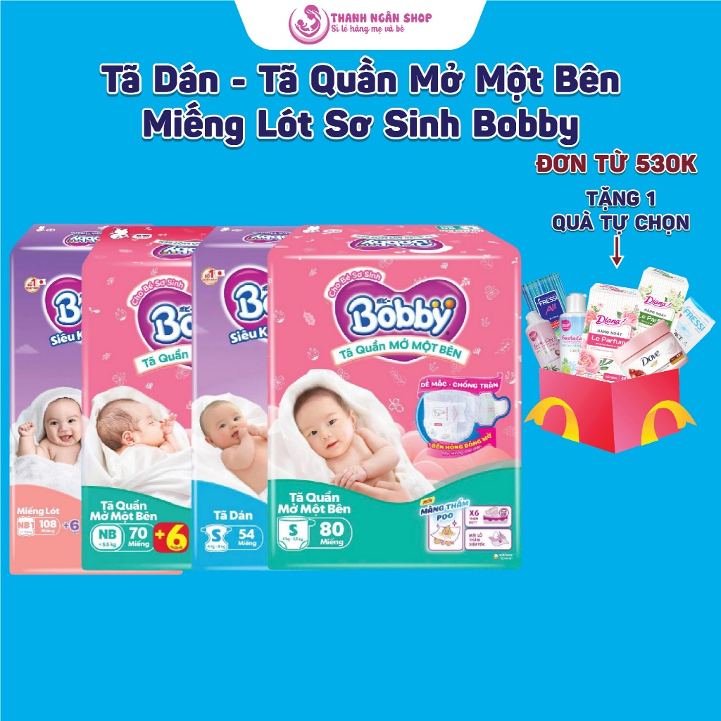 Miếng lót sơ sinh Bobby Newborn NB1-108 NB1-64 NB2-60 - Tã Dán - Tã Quần Sơ Sinh NB70+4 S80 - Thanh 