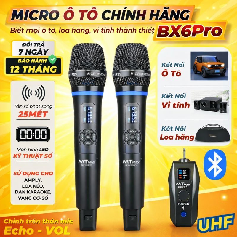 Micro Không Dây BX6 PRO / BX8 PRO Đa Năng, loa kéo, loa xe ô tô, vang cơ, vang số, amply, mixer, sou