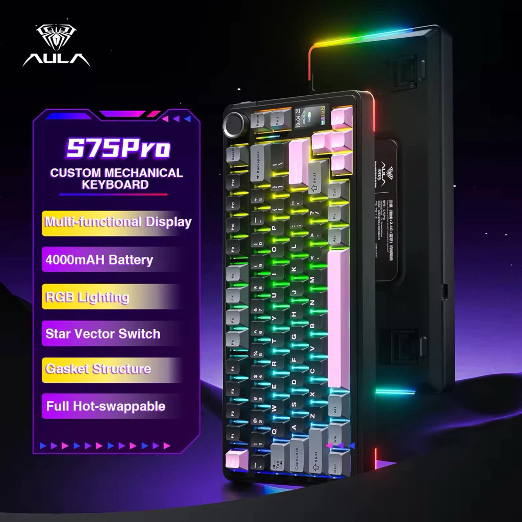 Bàn phím cơ AULA S75 PRO - Mạch Xuôi 3 Modes | Màn Hình LCD I Núm xoay | AULA S75PRO | BigBuy360 - bigbuy360.vn
