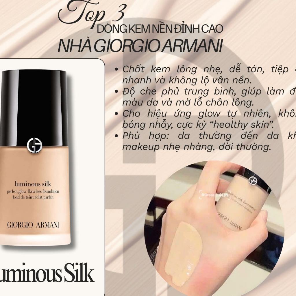 Kem nền Giorgio Armani Beauty Luminous Silk Perfect Glow Flawless Oil-Free Foundation bản mới nhất