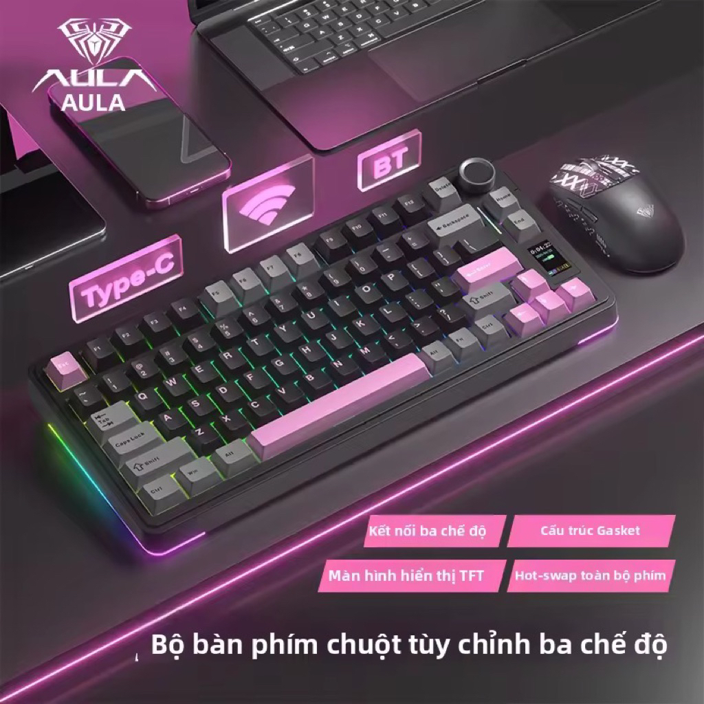 Bàn phím cơ AULA S75 PRO - Mạch Xuôi 3 Modes | Màn Hình LCD I Núm xoay | AULA S75PRO | BigBuy360 - bigbuy360.vn