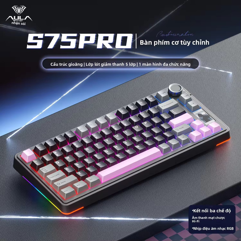 Bàn phím cơ AULA S75 PRO - Mạch Xuôi 3 Modes | Màn Hình LCD I Núm xoay | AULA S75PRO | BigBuy360 - bigbuy360.vn