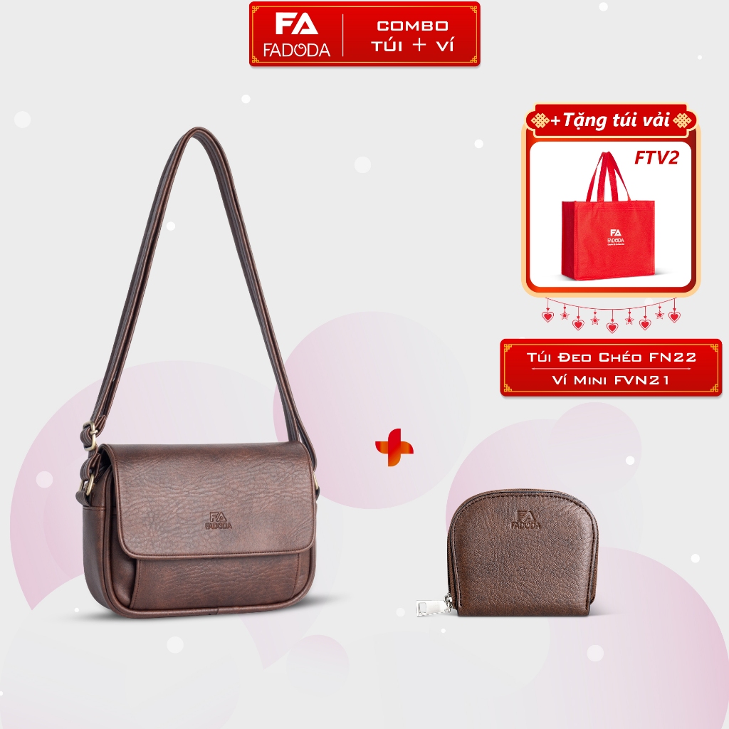 COMBO SIÊU HỜI - Túi đeo chéo nữ đa năng FN22 và Ví da mini FADODA FVN21